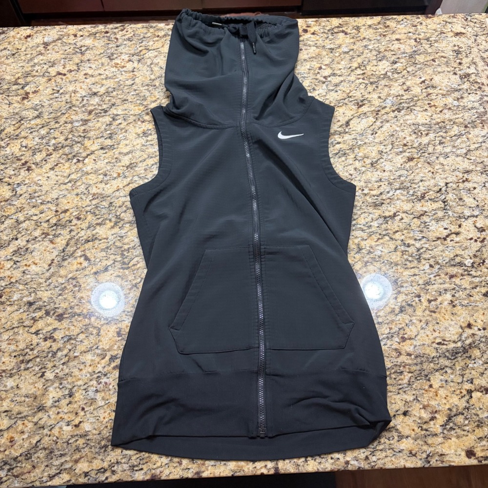 Nike Mens Black Full Zip Funnel Neck Waffle Fleece Lined Running Vest Small ws